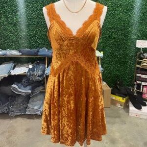 NEW fall rustic orange velvet lace eyelet dress